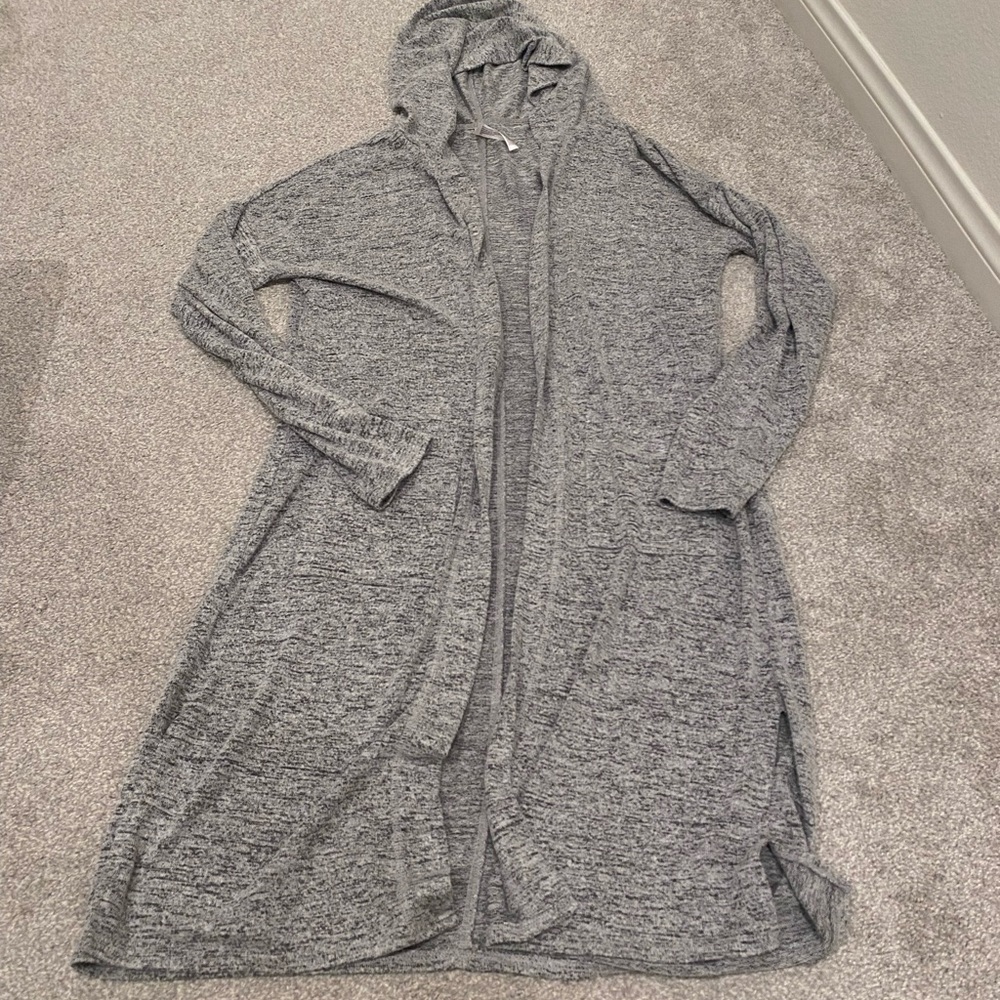 Grey long sleeve cardigan with hood. Size extra small/small